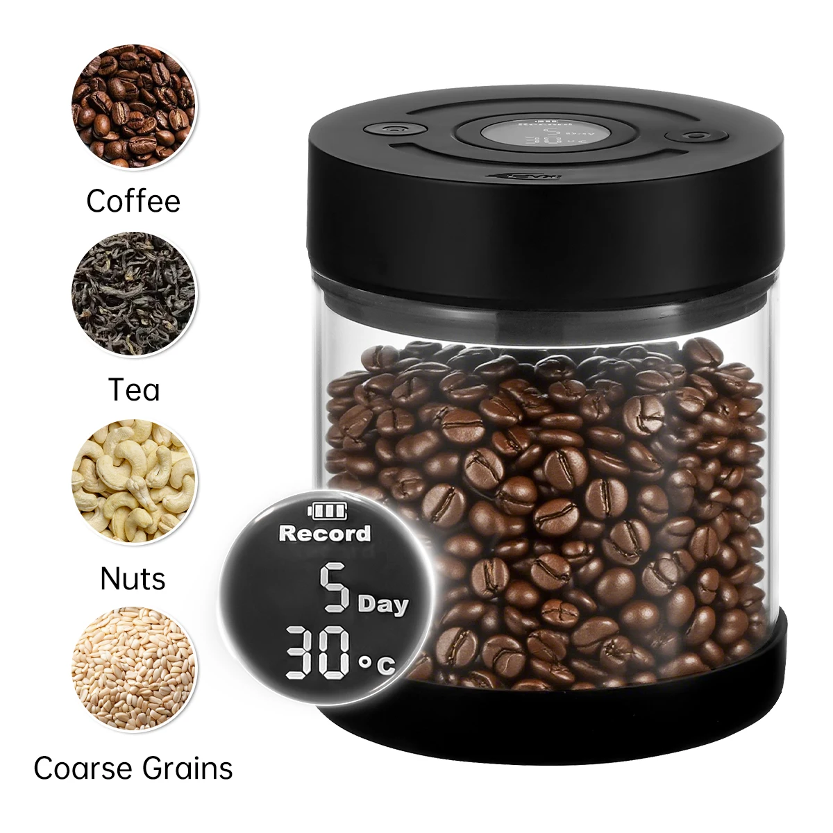 

IKAPE Electric Vacuum Bean Canisters With Digital Display Coffee Accessories Coffee&Tea Tool Home/Camping/Coffee Beans Container