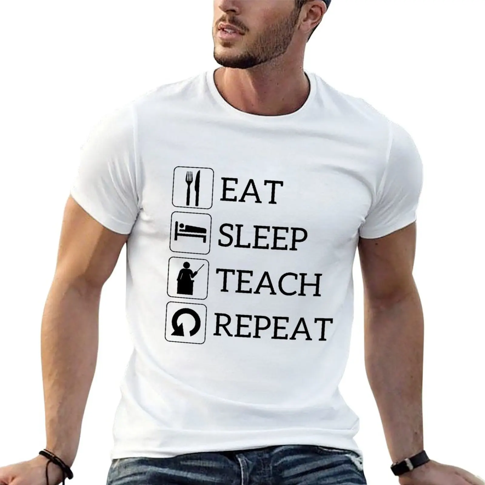 

Eat sleep repeat teaching teacher gift idea T-Shirt plus size clothes graphic t shirts anime mens t shirts