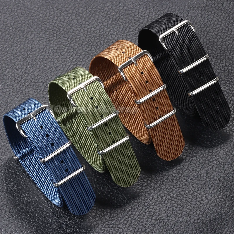 Striped Nylon Watch Strap 18mm 20mm 22mm Durable Woven Vintage Canvas Band Metal Buckle Military Sport Replacement Wristband