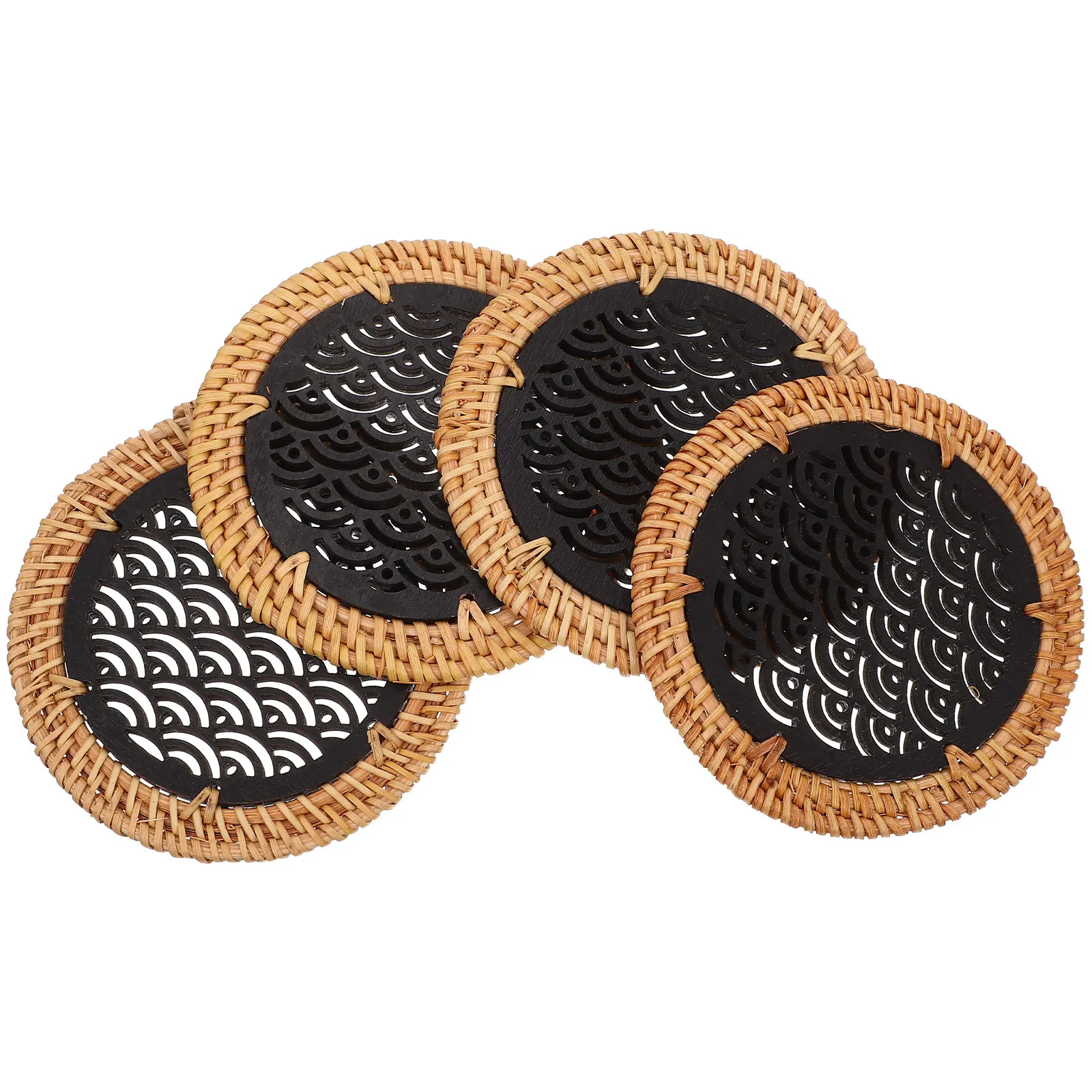 

4Pcs Eco-Friendly Woven Cup Coaster Natural Rattan Handmade Non-Slip Heat Insulation Mug Mat for Desk Table Home Office Gift