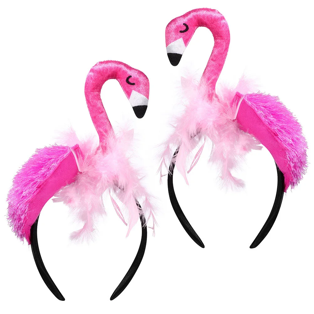 

2 Pcs Flamingo Headband Supple Hair Lovely Hoops Decorate Funny Accessories for Women Polyester Hawaiian