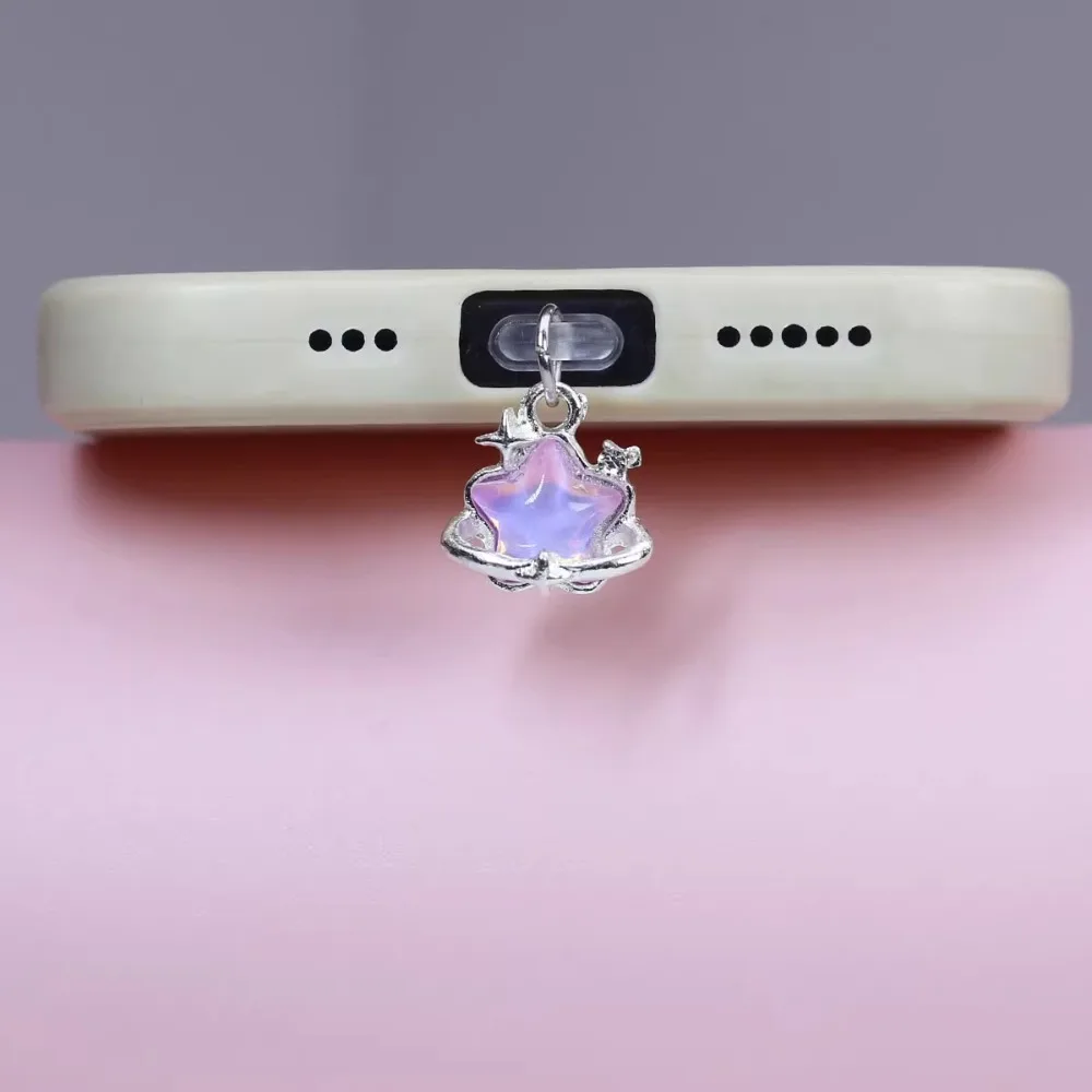 Star Simple Dust Plug Charm Lady Fashion Charge Port Plug For iPhone For AirPods Stopper Pendant Type C Dust Protection Cap