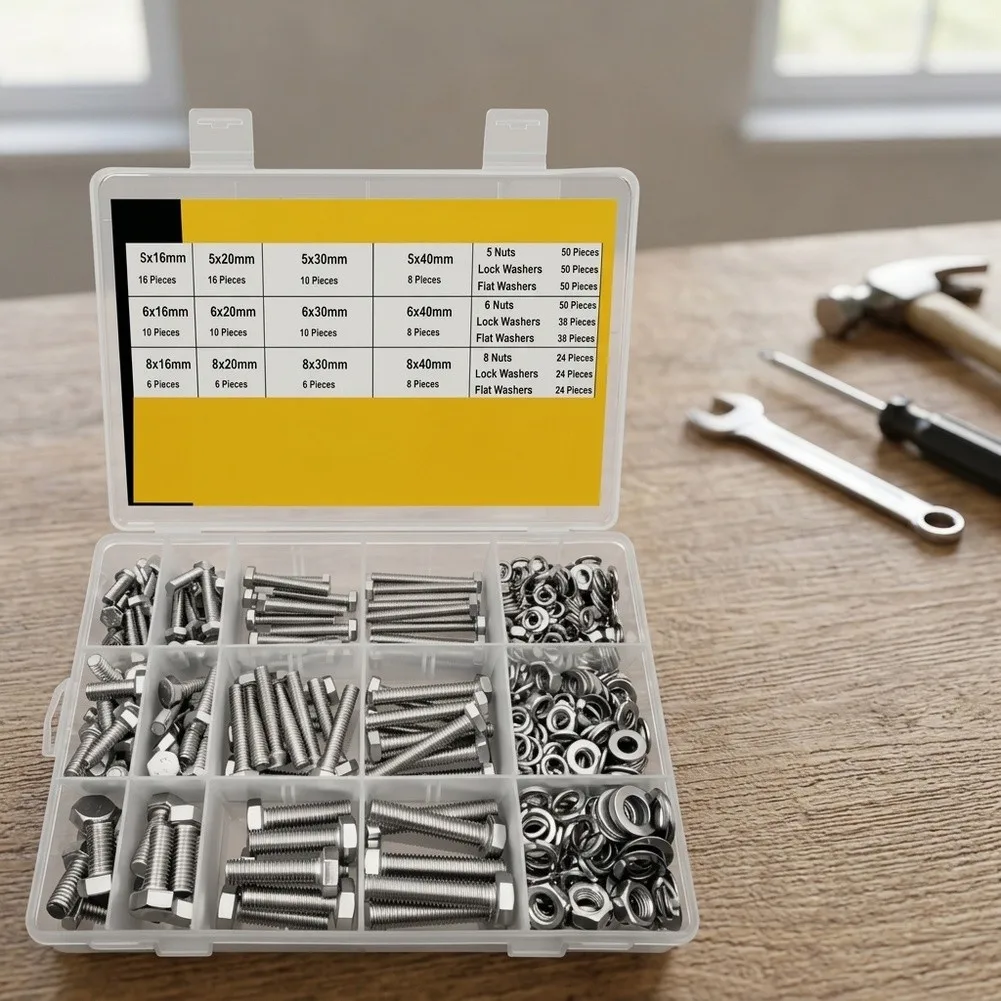 Black 304 Stainless Screw Set Stainless Steel Fastener Set Portable Storage Case Secure Fit Design Organized Compartment Box