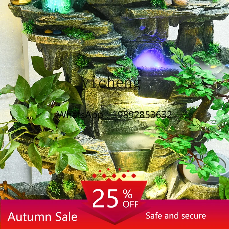 

large-scale floor-to-ceiling rockery, flowing water fountain, feng shui wheel, fish pond landscaping, decorative ornament