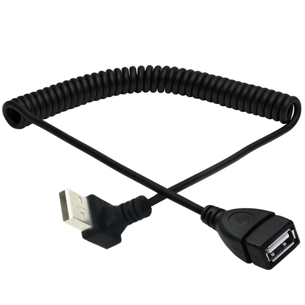 Up Down Right Left 90 Degree Angle USB 2.0 Type A Male To Female Jack Stretch Spring Curl Extension Cable 1.5m