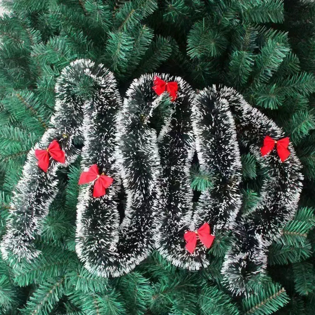 2m Long Christmas Garland Flexible PVC Hanging Pendant Artificial Christmas Garlands with Bowknot for Stairs Railing Fireplace