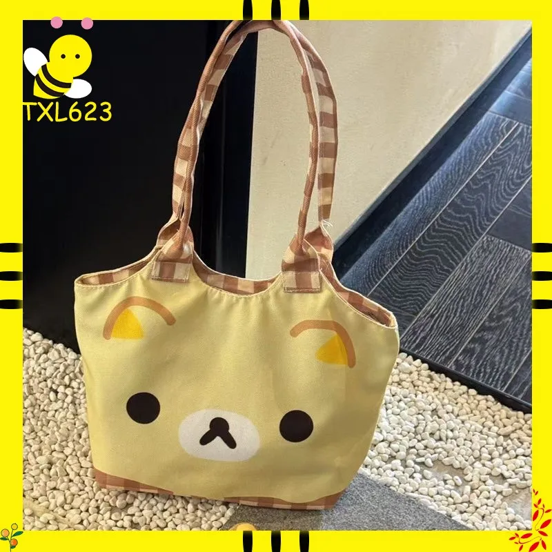 

Adorable Large Capacity Rilakkuma Canvas Tote Bag Casual Student Commuter Shoulder Bag Cartoon Illustration New Design 2026 Gift