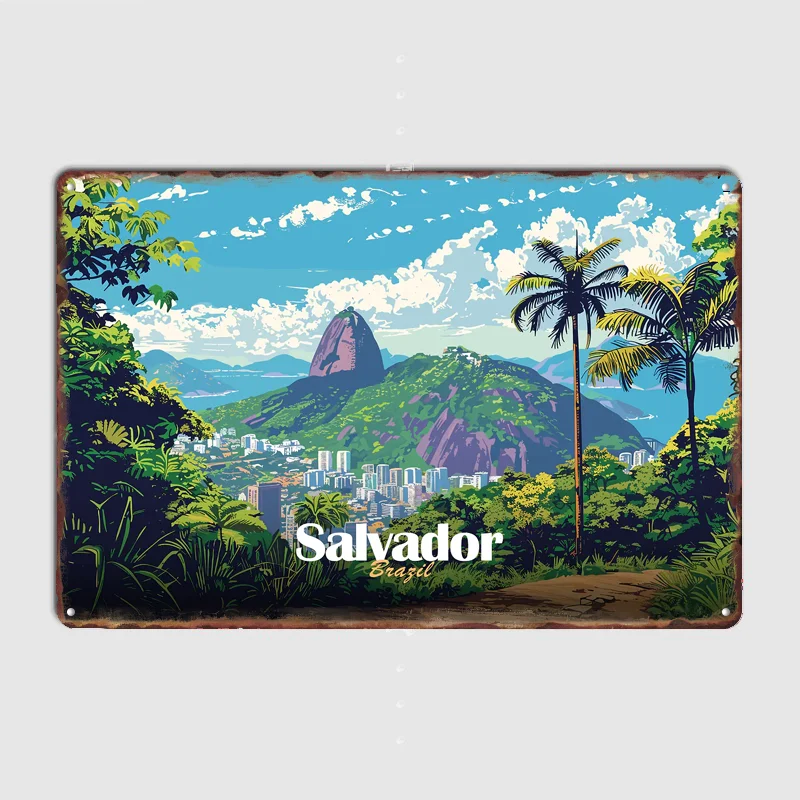 Salvador Brazil Landscape Scenery Travel Poster Metal Sign Indoor Outdoor Home Decor Bar Custom Posters Wall Room Decorations