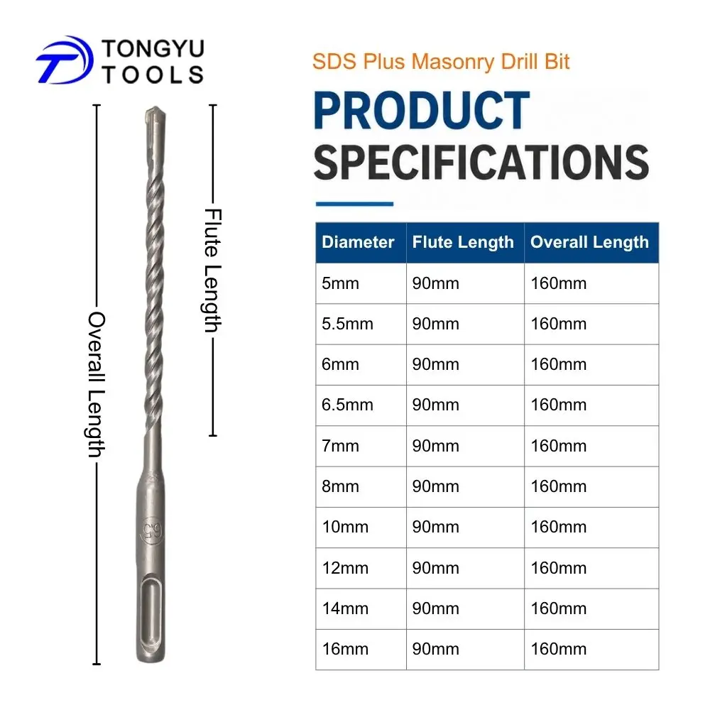 SDS Plus Drill Bit 160mm S4 4-Cutter Carbide Cross Tip Rotary Hammer Masonry Bit for Concrete Brick Stone Block