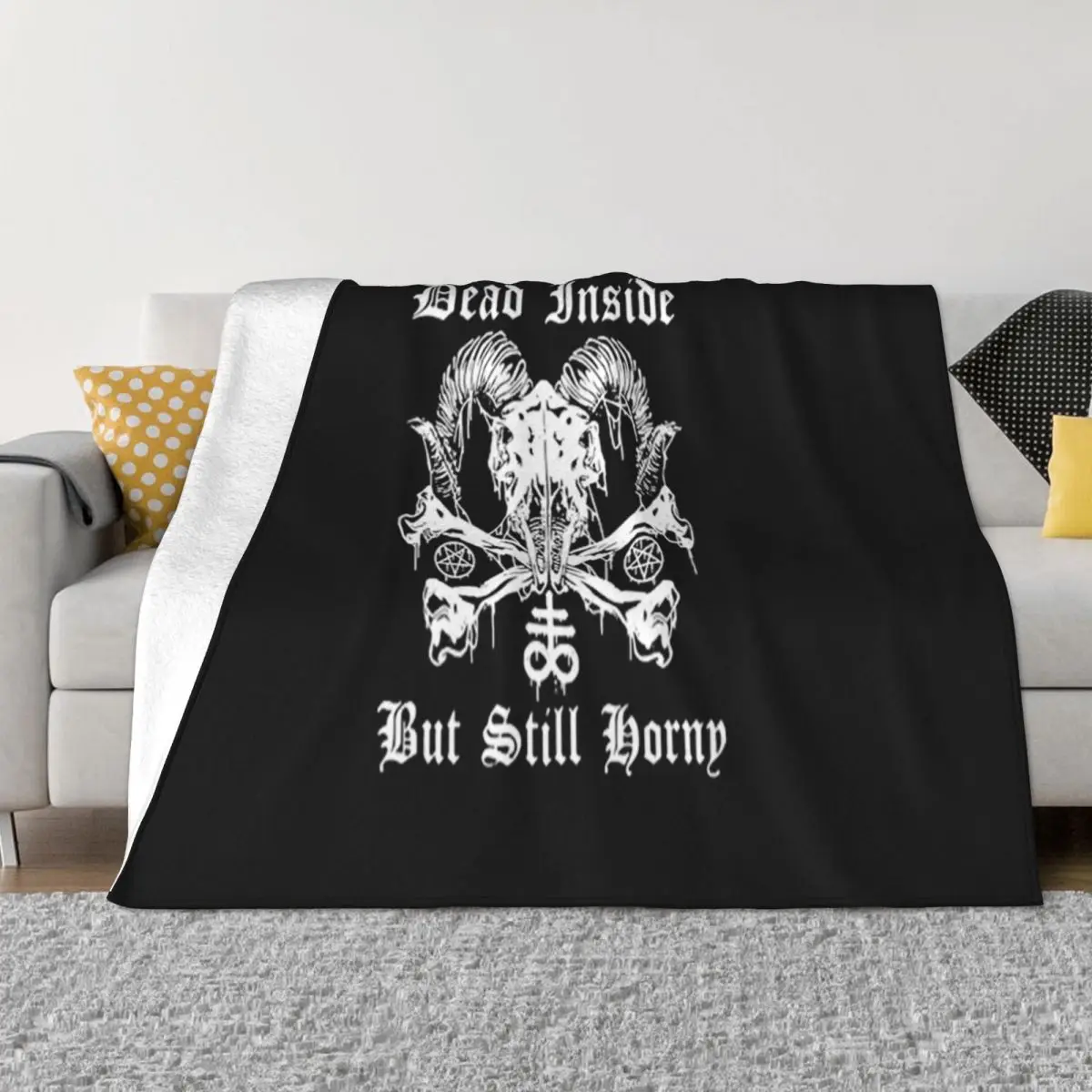 Satan Dead Inside But Still Horny Hot High Quanlity Science Hip Hop Homme Printing Slogan Comical Game Mens Throw Blanket