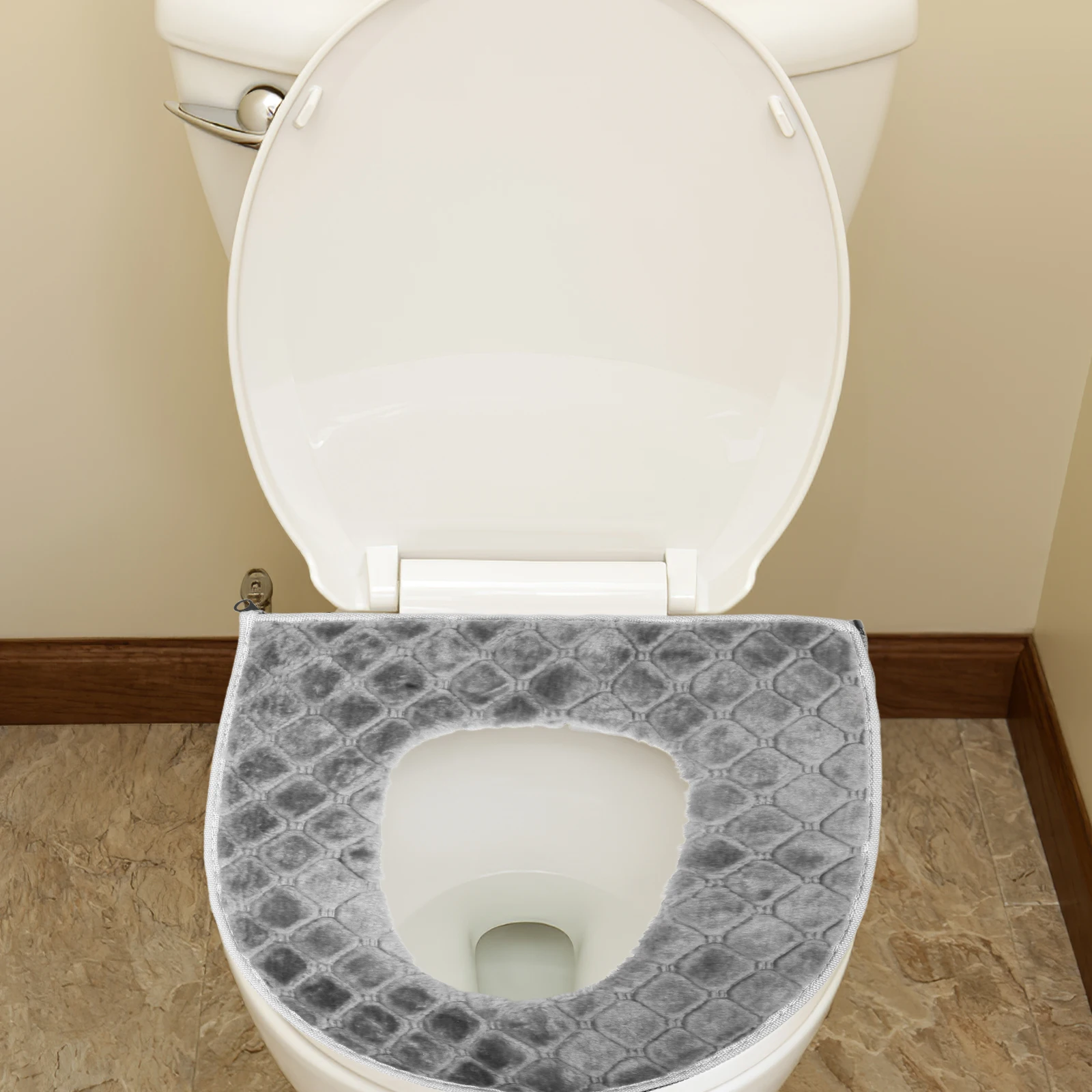 

Heated Toilet Seat Pad Washable Reusable Grid Design Fast Heating Grey Cover USB Adjustable Temperature Use Toilet
