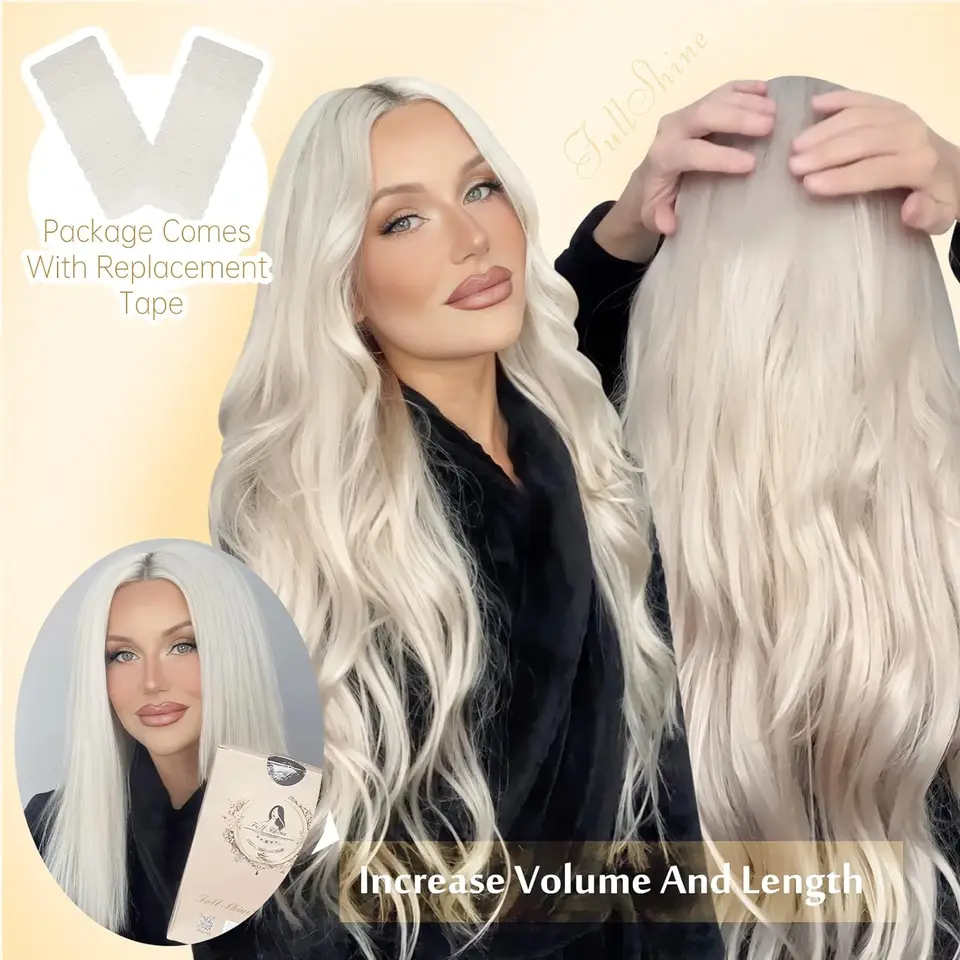 Extensiones de cabello con cinta adhesiva Full Shine, 100% Remy humano lacio, doble cara, rubio, cómodas y sedosas, para mujer 5