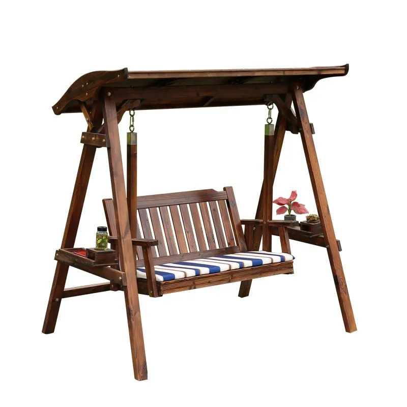 

Anti-corrosive solid wood adult hanging chair indoor and outdoor carbonized rocking chair villa