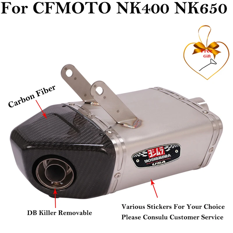 Slip On For CFMOTO NK400 NK650 Motorcycle Exhaust Systems Escape Modified Carbon Fiber Bottom Row Muffler DB Killer