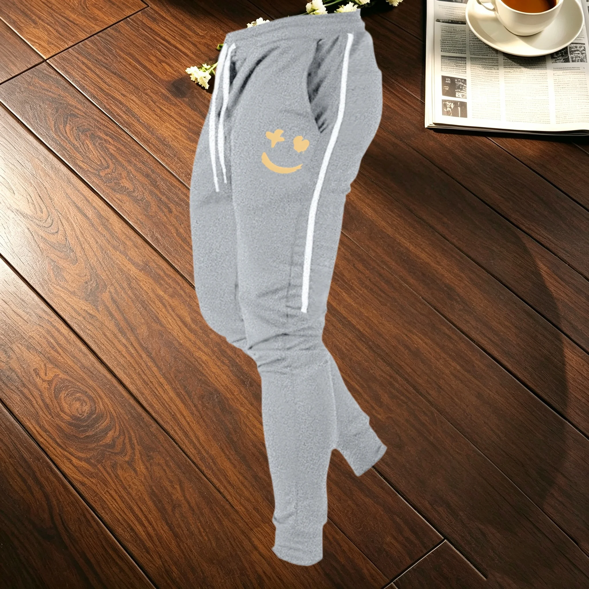 Men Smile Graphic Jogger Pants Side Stripe Drawstring Elastic Waist Sweatpants Loose Streetwear Casual Male Sports Trousers