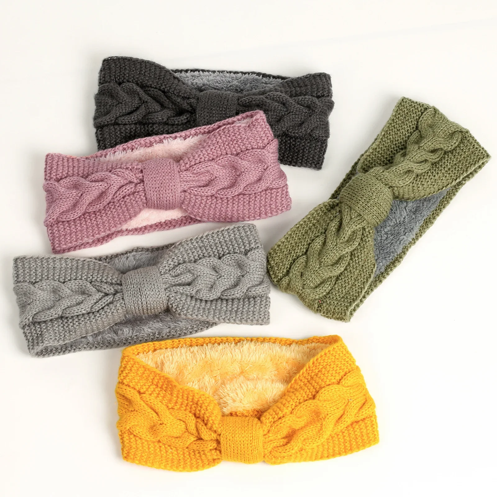 Autumn Winter Women Plush Lined Headwrap Turban Hairbands Keep Warm Female Ear Warmers Thicken Knitting Woolen Wide Headband