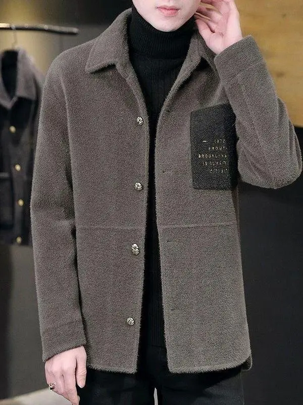

Зимнее шерстяное пальто-куртка для мужчин, свободного кроя, с отложным воротником, теплое, из смесовой шерсти, повседневная мужская одежда, базовая подкладка для офиса