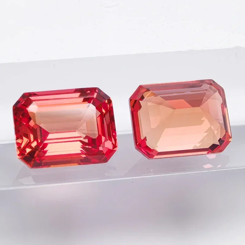 Lab Grown Sapphire Sunset Red Color Emerald Cut VVS1 Selectable AGL Certificate Gemstone Charms DIY Jewelry Making Materials