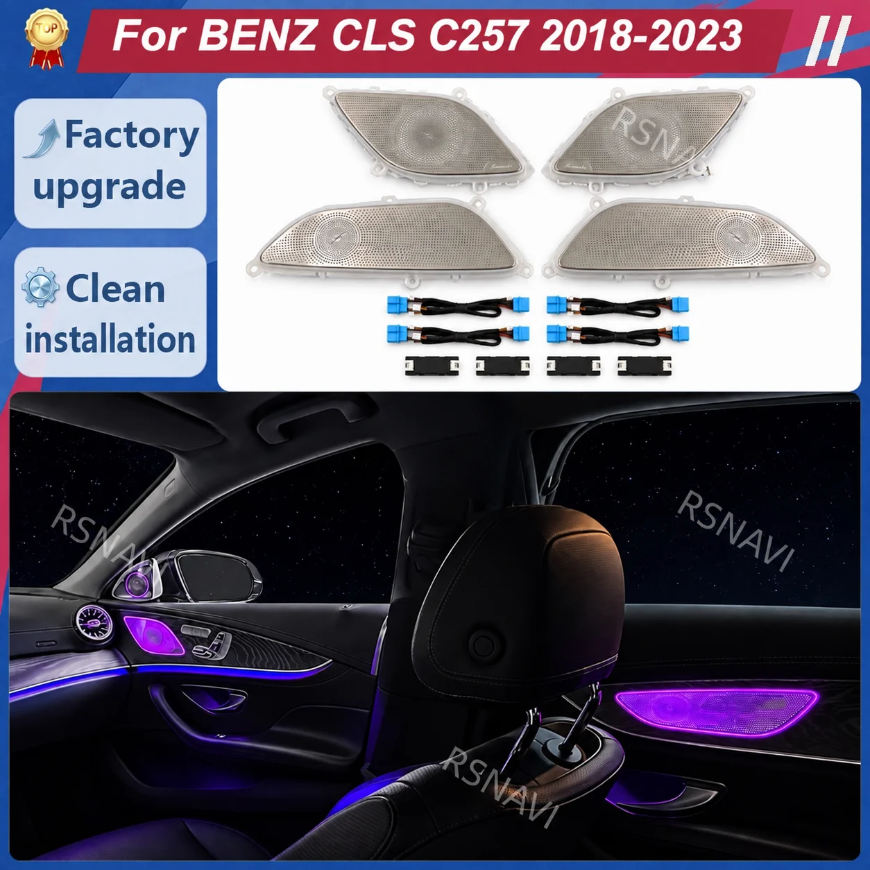 Illuminated Midrange Speaker Grilles with Ambient Lighting for Mercedes-Benz CLS C257 2018-2023 Perforated Door Audio Trim Parts
