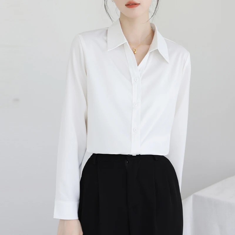 

Women's Satin Blouse Long Sleeve French White Shirts Office Lady Work Wear Elegant Clothes Korean Fashion Women Blouse 2025