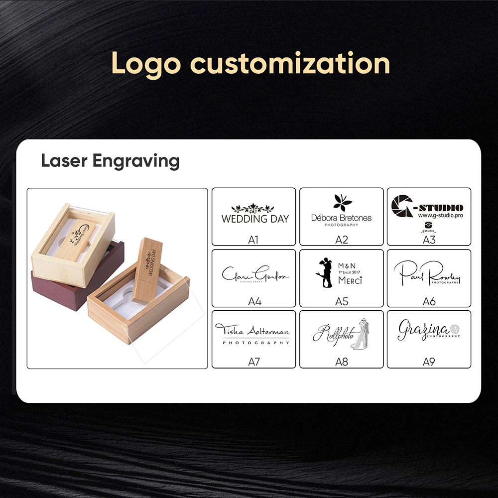 สตูดิโอถ่ายภาพไม้ USB Flash Drive ความจุจริง 100% Memory Stick 64GB ฟรีโลโก้ที่กําหนดเองไดรฟ์ปากกา 32GB งานแต่งงานของขวัญ