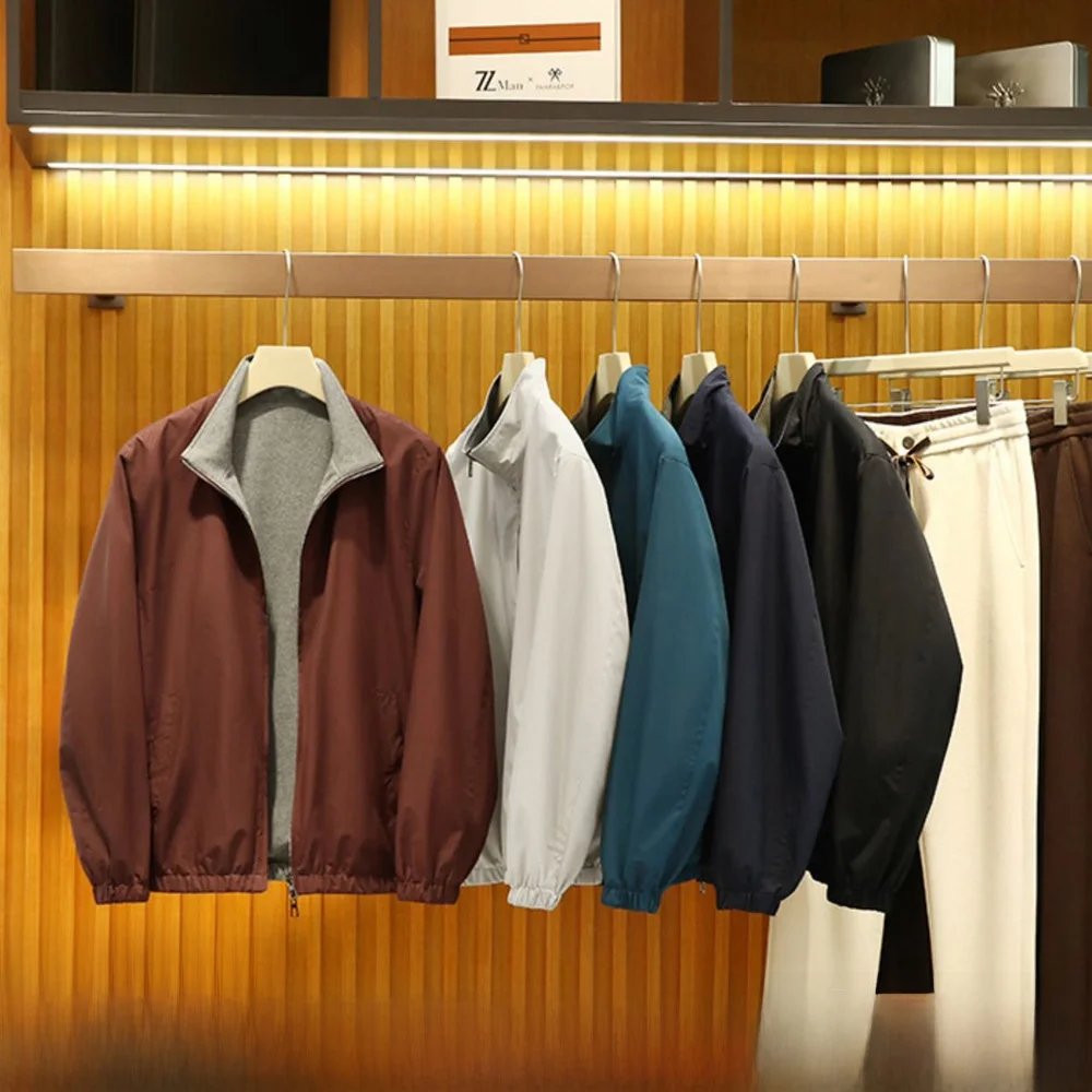 

Faionable Urban Sle Knitted Jaet Outdoor Windproof Spor Double-Sided Wearable Stand Fit Long Sve Stand Collar