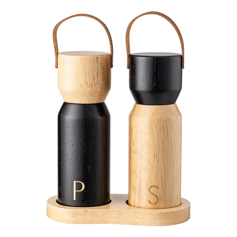 

Solid Wood Home Manual Pepper Grinder Set With Leather Rope Hand Handle Sea Salt Grinding Bottle,Western Seasoning Spice Shaker