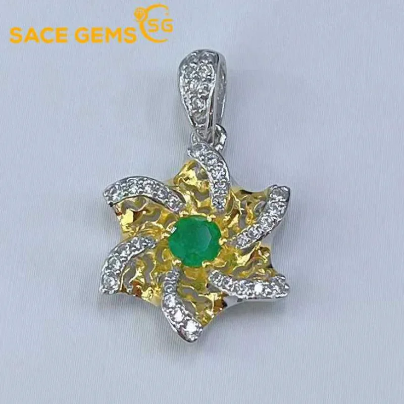 

SACE GEMS Natural Emerald 925 Sterling Silver Necklace Pendant for Wedding Parties Boutique Jewelry for Valentine's Day Gifts