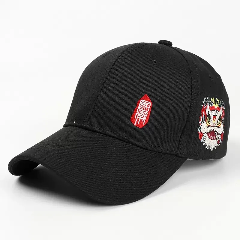 Chinese Style Lion Embroidered Baseball Cap, Heavy Embroidery Unisex Fashion Sun Protection Peaked Hat
