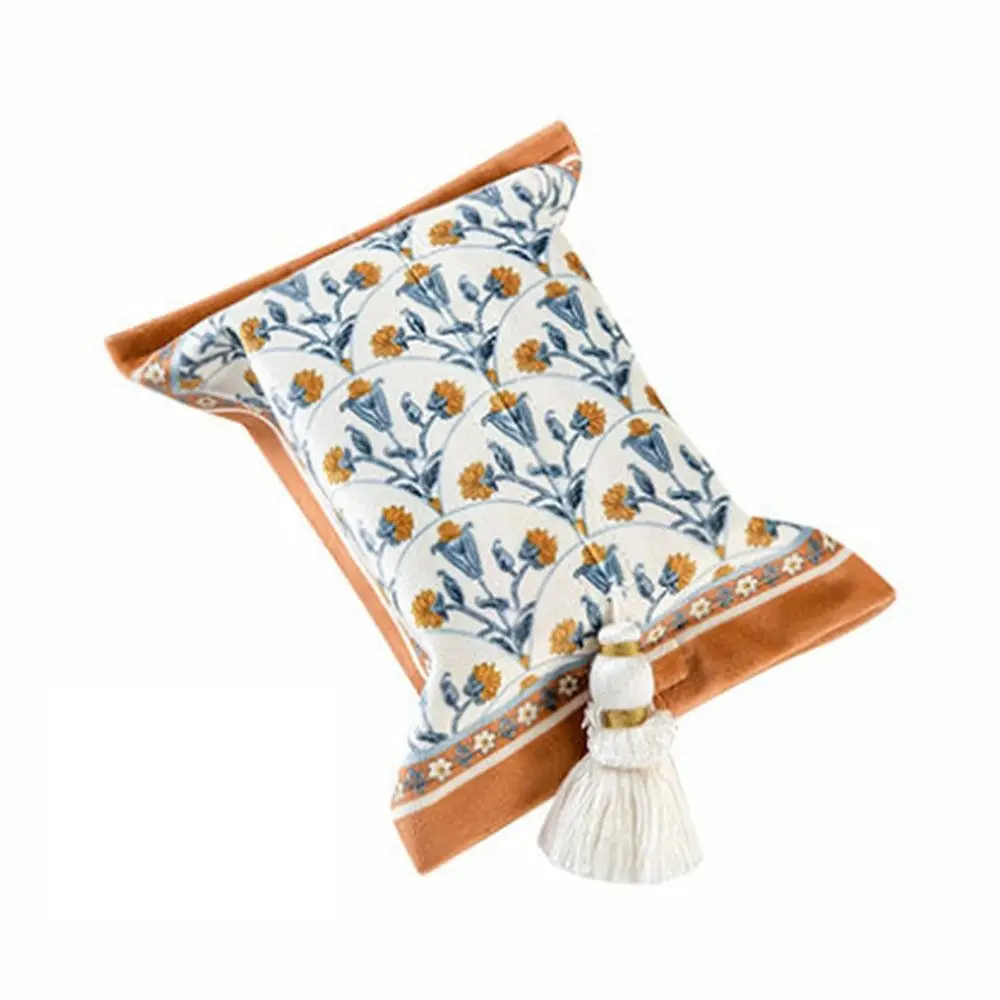 

Elegant 18x24cm Short Plush Tissue Bag American Floral Tissue Box Holder Reusable Cotton Tassels Napkin Paper Box Table