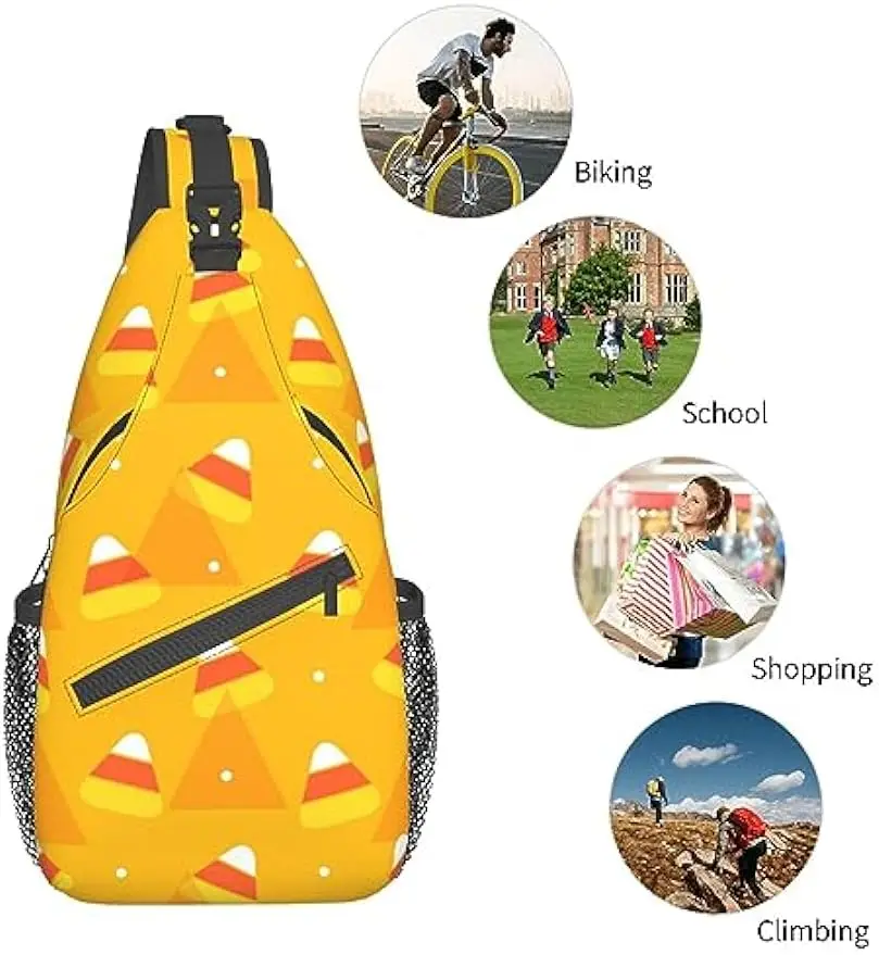 Halloween Candy Corn Pattern Men Cross Chest Bag Crossbody Shoulder Bag Outdoor Travel Hiking Daypack with Multiple Pockets