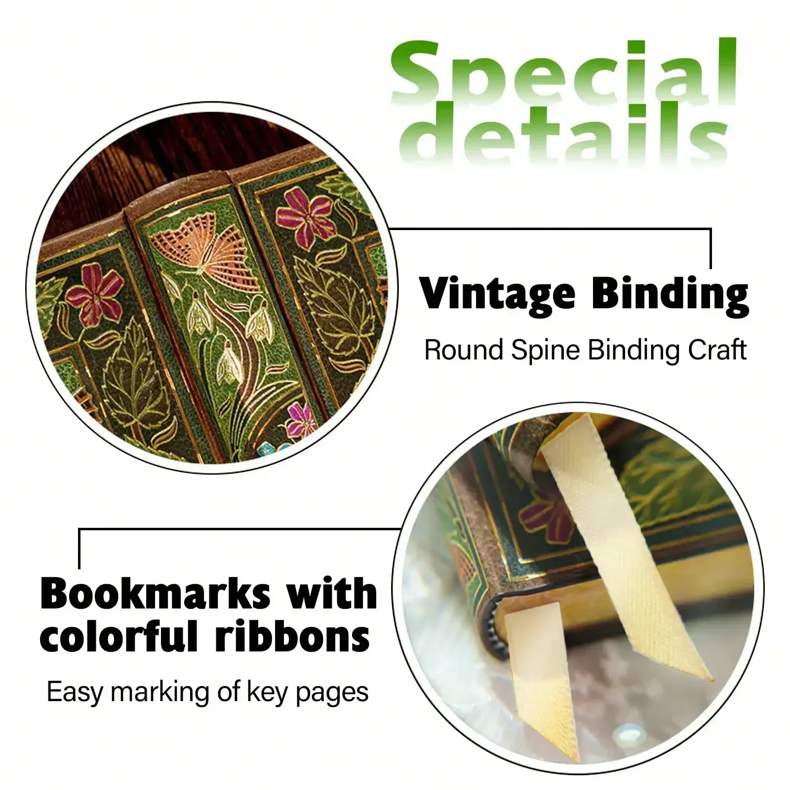 مجلة زهور عتيقة مكونة من 256 صفحة - مذكرات بغلاف مقوى من رقائق الذهب مع إشارة مرجعية، صفحات ملونة على شكل فراشة، دفتر ملاحظات للسفر الفاخر والهدايا