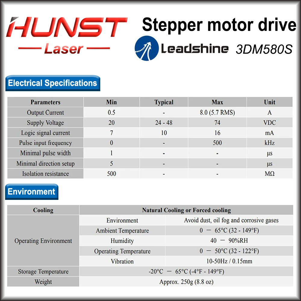 Imagem -04 - Hunst Leadshine 3dm580s Motorista de Passo de Fases para Nema 23 Nema 34 57 86 Motor de Passo Cnc Máquina de Gravura.