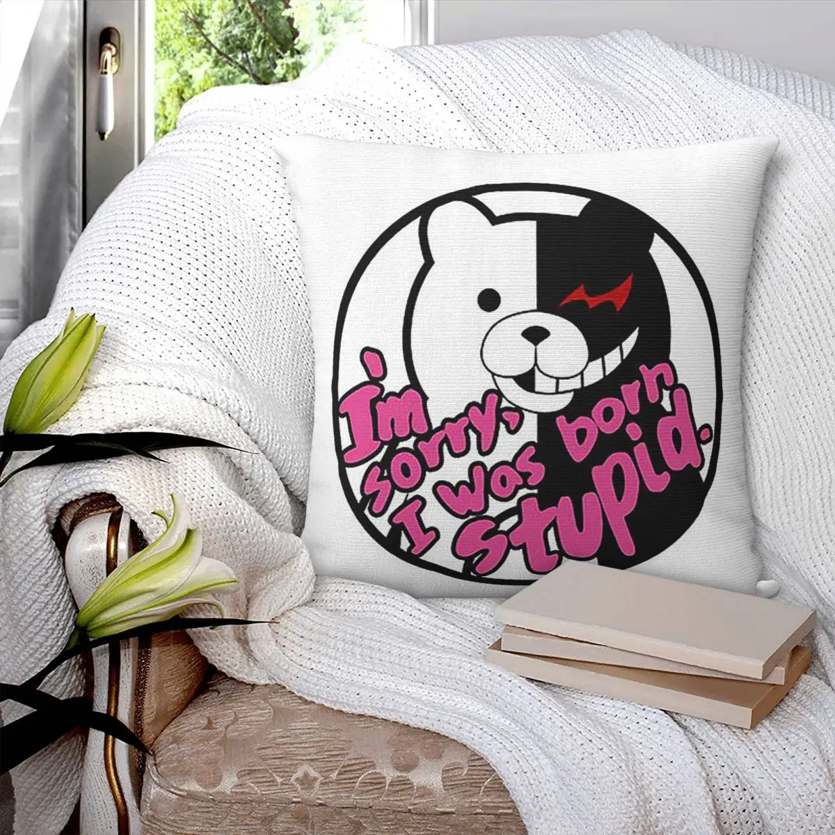 I'm Sorry, I Was Born Stupid. Square Pillowcase Pillow Cover Polyester Cushion Zip Decorative Comfort Throw Pillow for Home Car