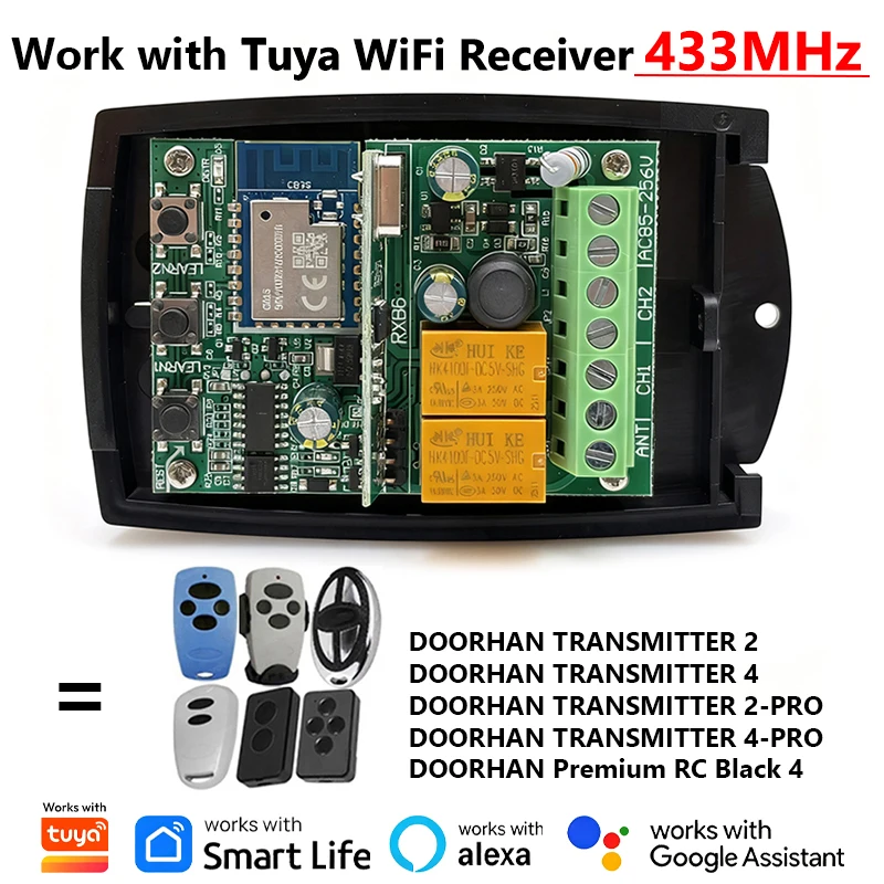 New 433MHz Universal Tuya WIFI Smart Receiver Fixed Rolling Code For DOORHAN TRANSMITTER 2 PRO 4 PRO Gate Remote Control