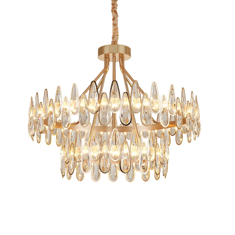 Crystal Petal Ceiling Chandeliers Gold LED European Classical Light Luxury Lustres Hanging Lamps Home Decor for Living Room