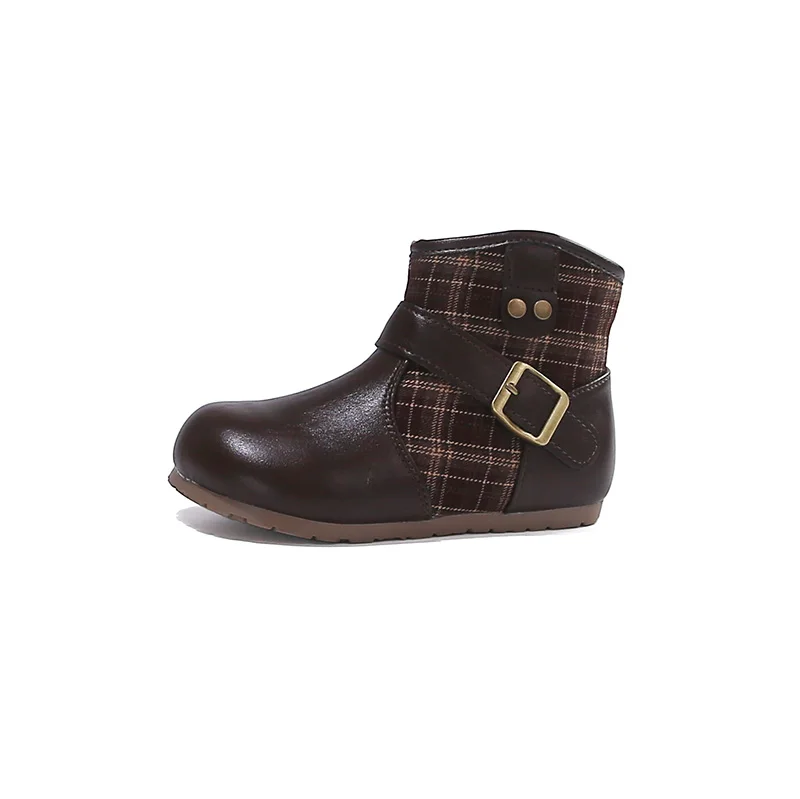 Winter Autumn Girls Fashion Short Boots Baby Warm Cotton Boots Little Princess Classic Plaid Pattern