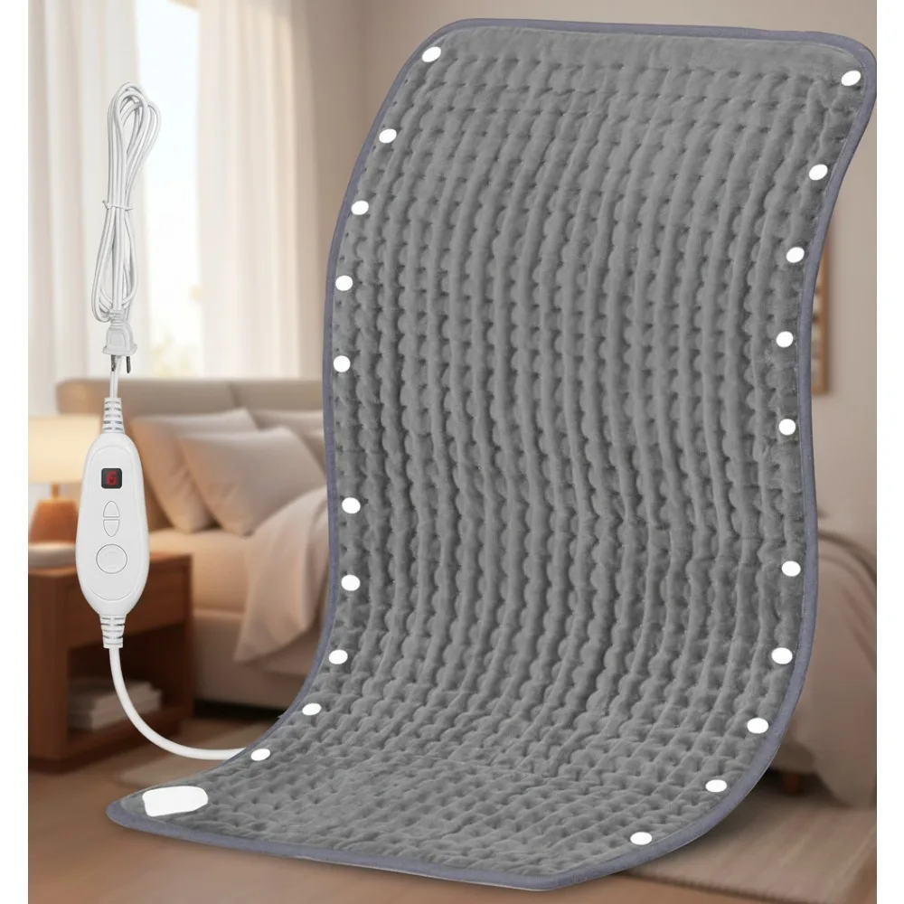 

Electric Heating Pad & Foot Warmer with 6 Heat Settings, Auto Shut Off, Washable for Pain Relief in Back, Abdomen, Feet - Grey
