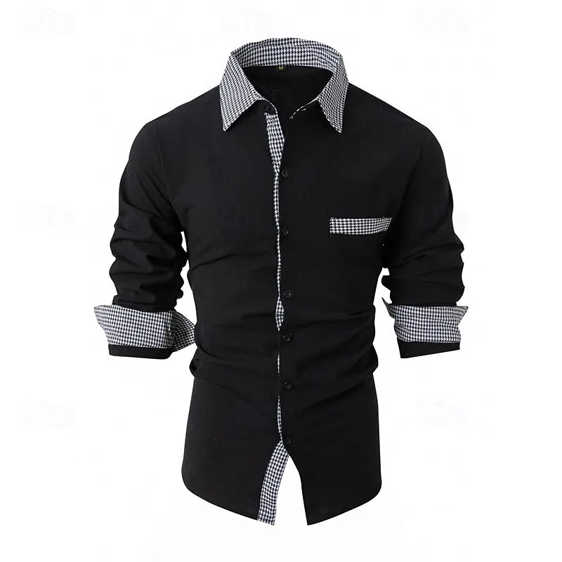 2025 new cross-border men's checkered patch shirt Amazon men's casual long sleeved shirt