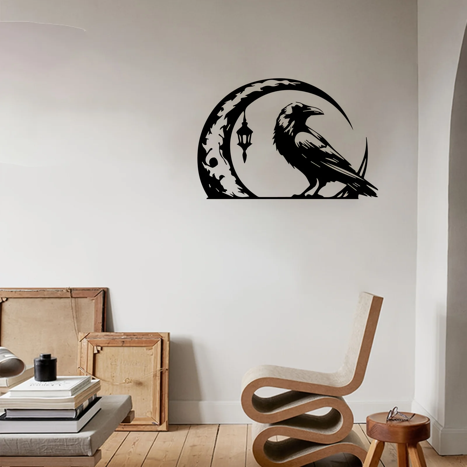 CIFBUY Metal Wall Art Gothic Raven Moon Sculpture Weatherproof Decorative Plaque For Living Room Garden Fence Gothic Style