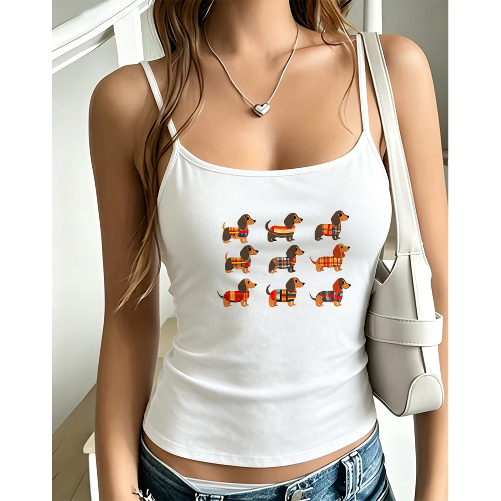 Plaid Sweater Dachshund Graphic Camisole Women Summer Cute Dog Print Tank Top Casual Sleeveless Vest for Pet Lover Gift