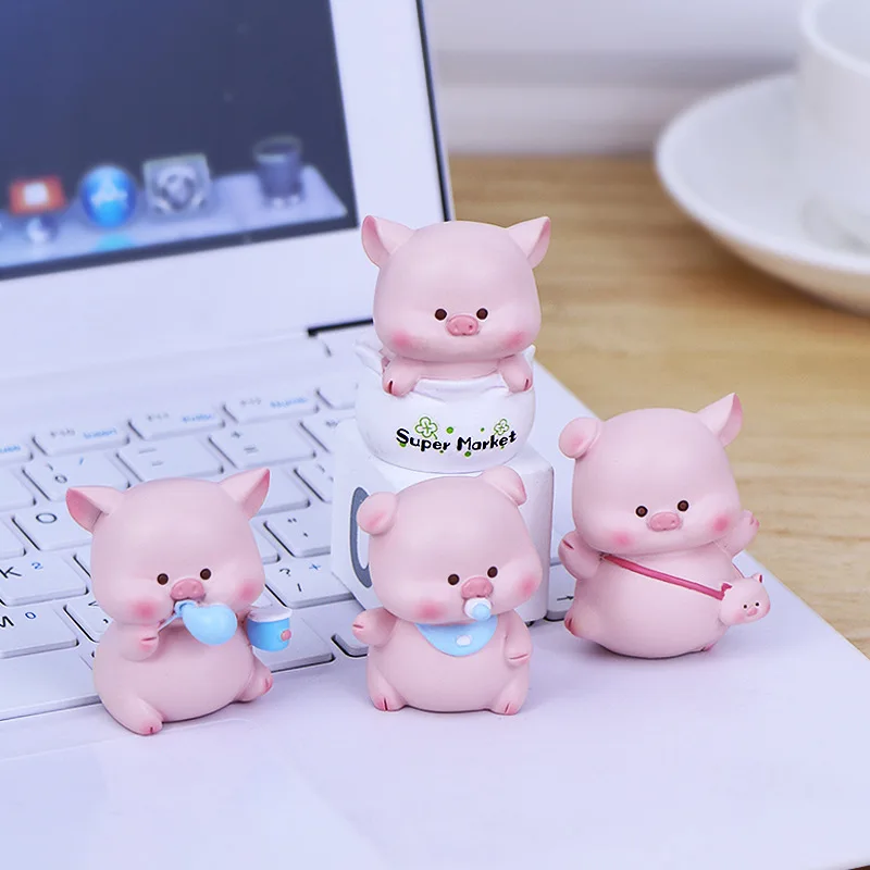 Figurines Miniature Cartoon Pink Pig Micro Landscape Resin Crafts Ornaments For Home Decorations Room Car Office Desktop Decor