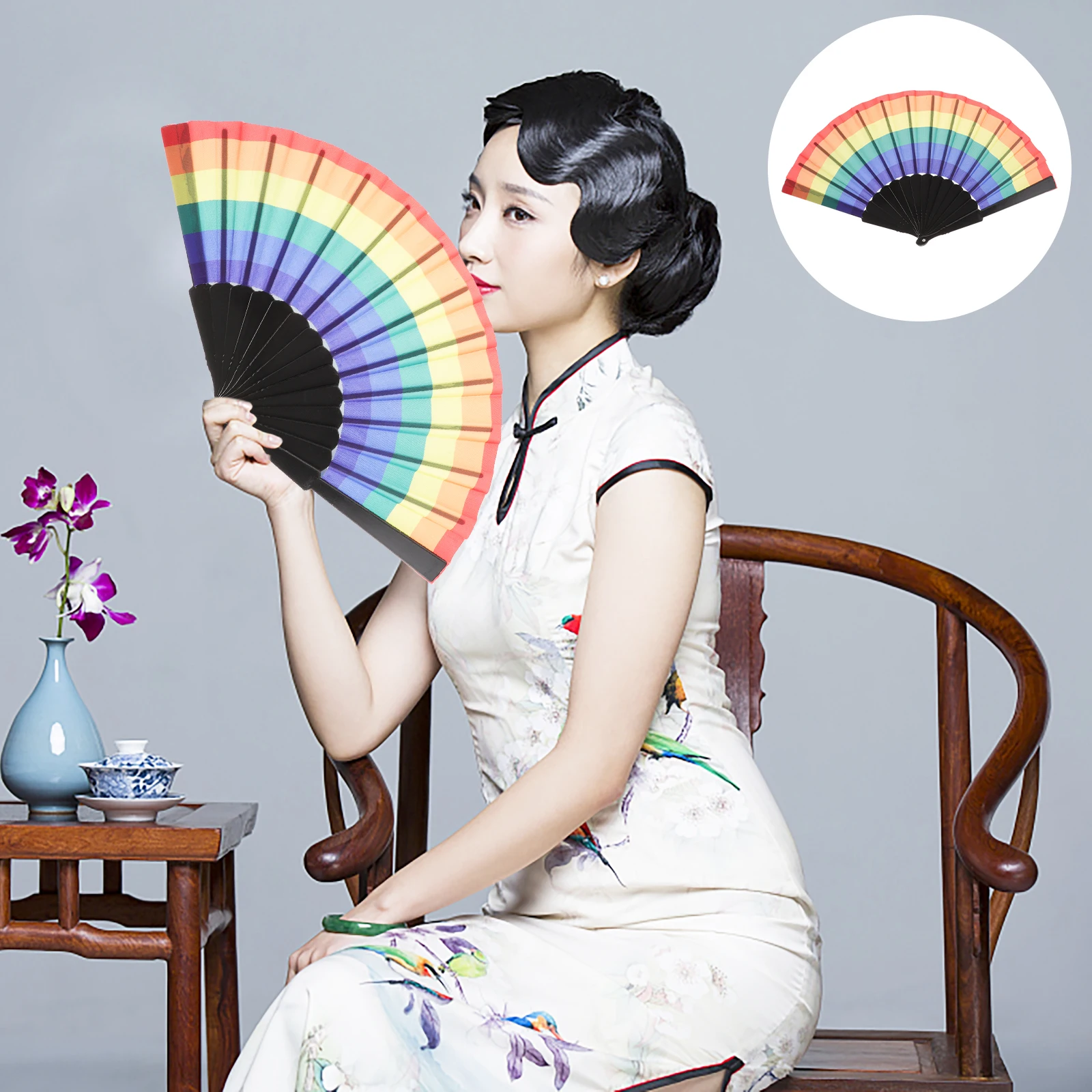 

Rainbow Fan Folding Creative Colorful Hand Fans for Dance Party Wedding Decoration Collapsible Fan Sturdy Cloth Plastic Pride