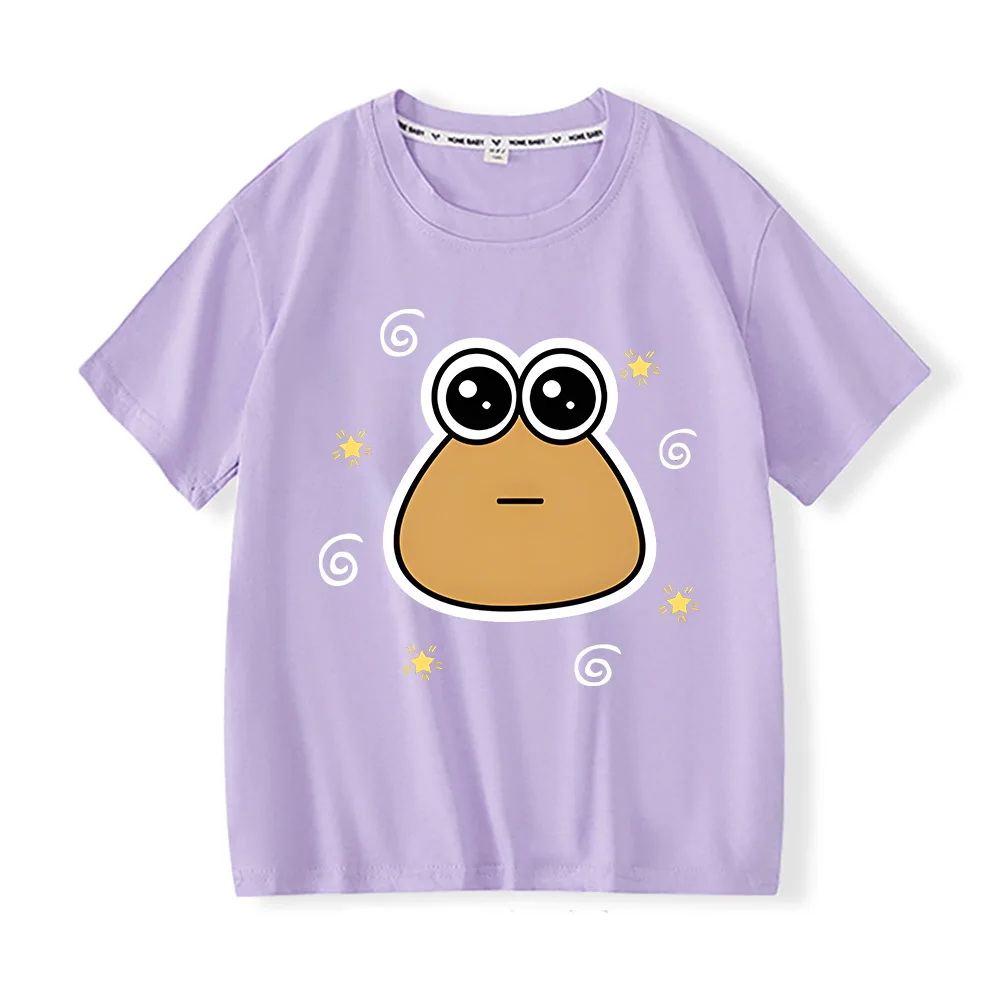 Camisetas con estampado de Pou para niños y niñas, ropa de calle de manga corta, Tops de algodón de gran tamaño