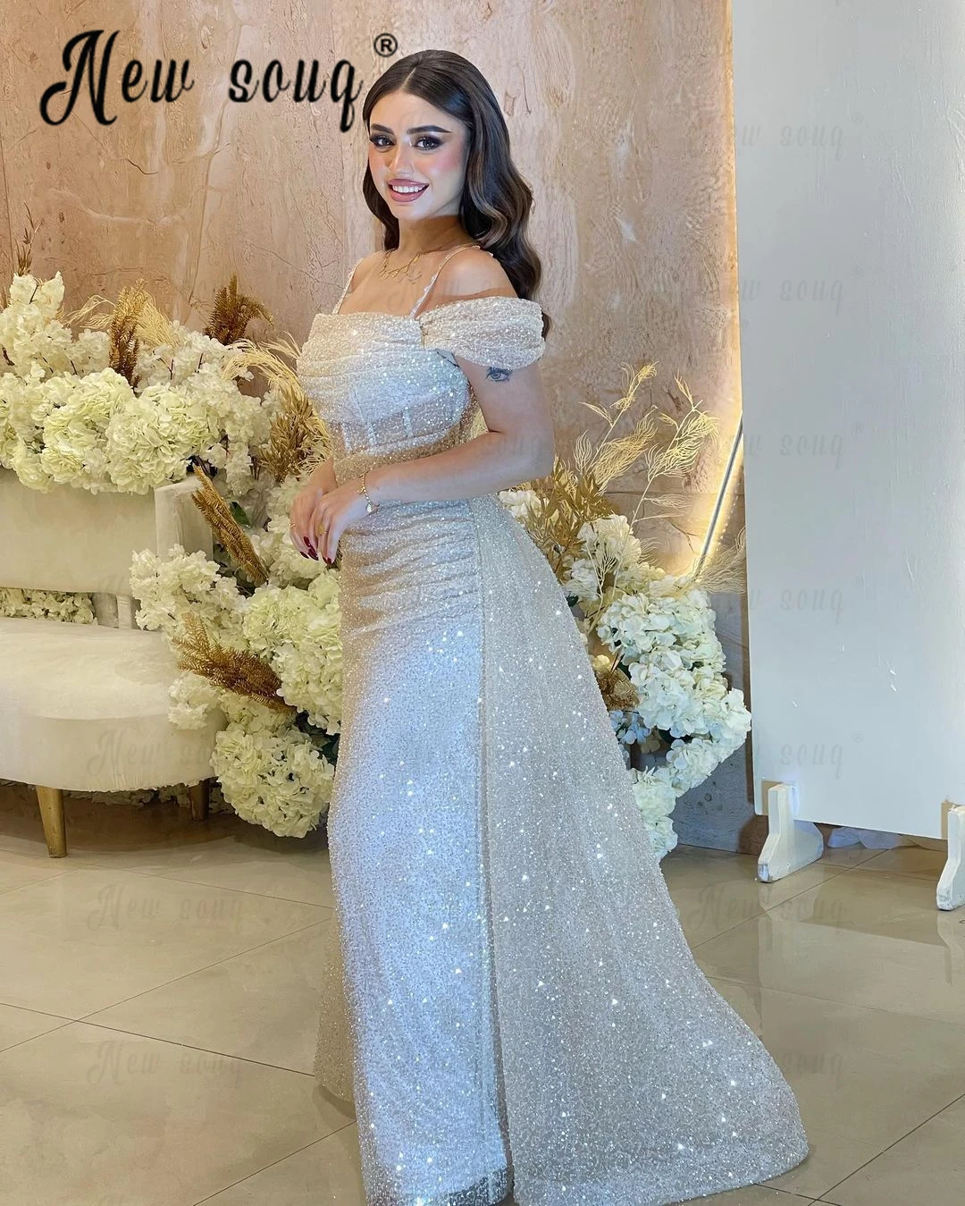 Boat Neck Off Shoulder Evening Dress White Sequins Sheath Wedding Party Gowns Tailor Made Robe de Mariée 2023 Formal Prom Gowns