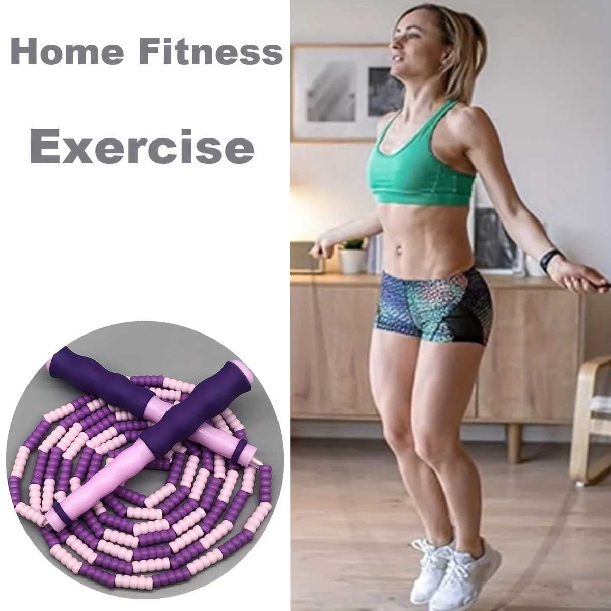 Adults Adjustable Segmented Beaded Skipping Rope, Tangle Free Soft Beaded Portable Fitness Speed Jump Rope