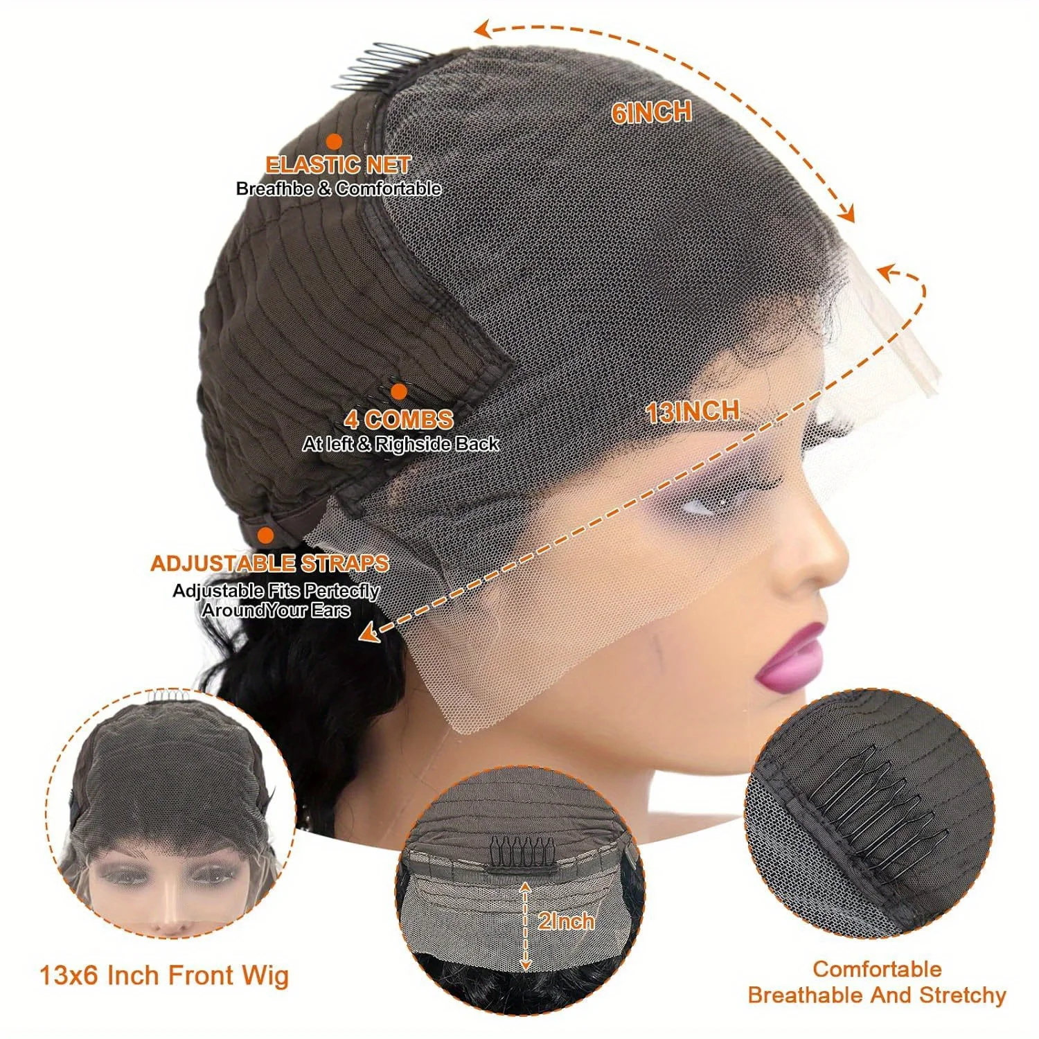 شعر مستعار بدانتيل أمامي مموج عميق للنساء ، شعر بشري ، كثافة ، HD شفاف ، انتزع مسبقًا ، 13x6