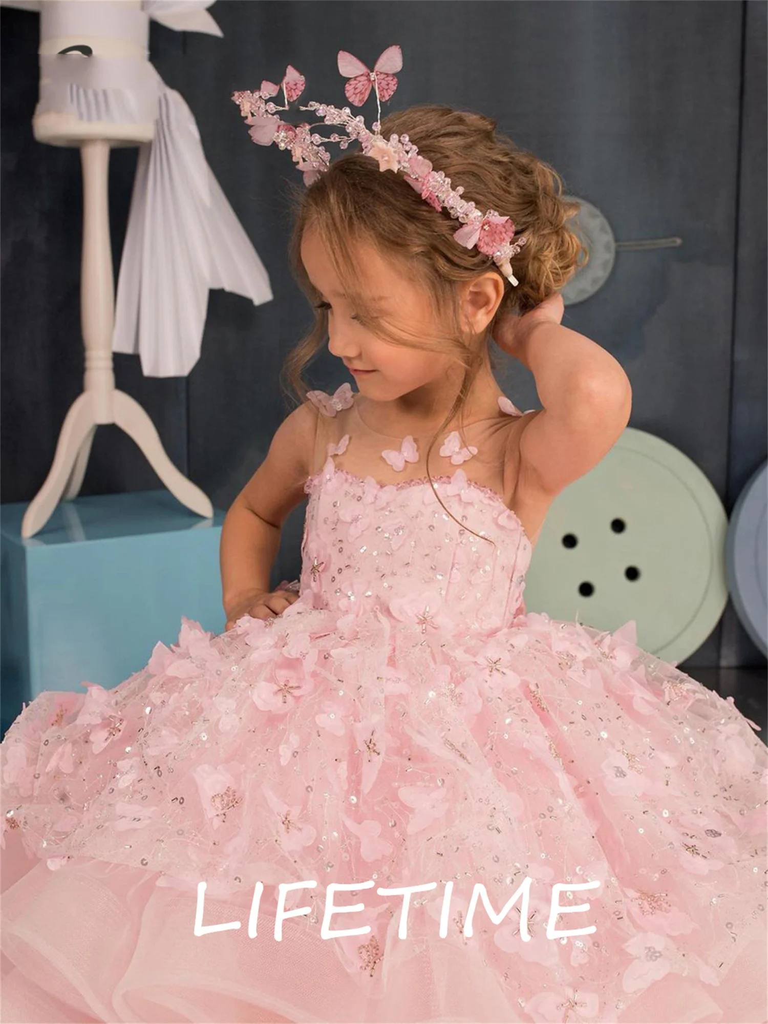 Puffy Pink Flower Girl Dress Pretty Girl Dress Princess Dress First Communion Dress Cap Sleeve Girl Wedding Party Dress