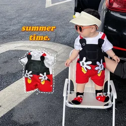 Disney Mickey Mouse Newborn Baby Clothes Summer New Cartoon Shape Palm Short-sleeved Jumpsuit Fashion  Climbing Clothes