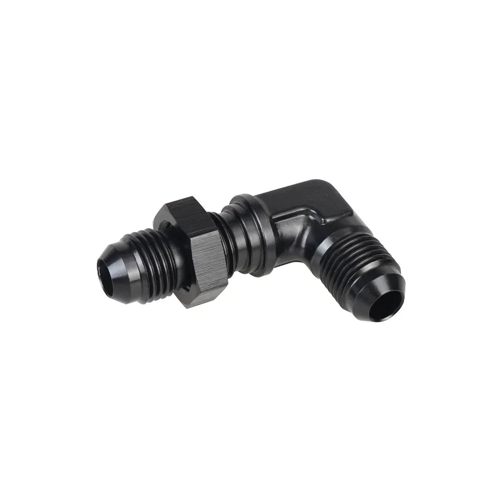 6AN AN8 AN10 Aluminum 90 Degree Male Flare Union Bulkhead Fuel Fitting with AN6 Bulkhead Nut, Black